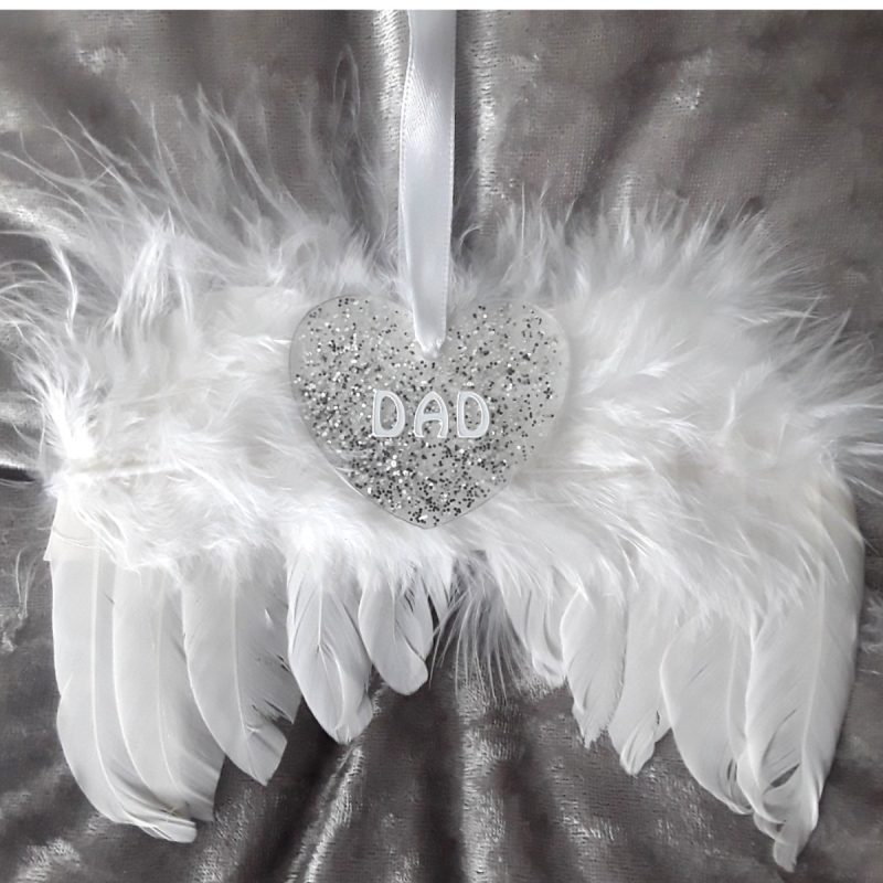 Personalised Glitter Hanging White Feather Angel Wings