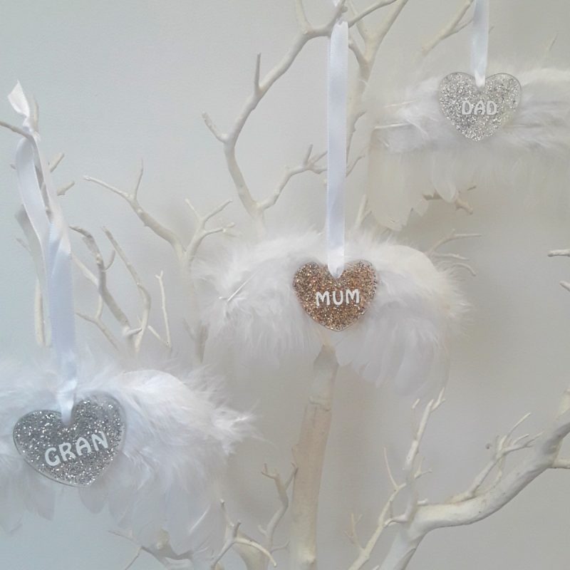 Personalised Glitter Hanging White Feather Angel Wings