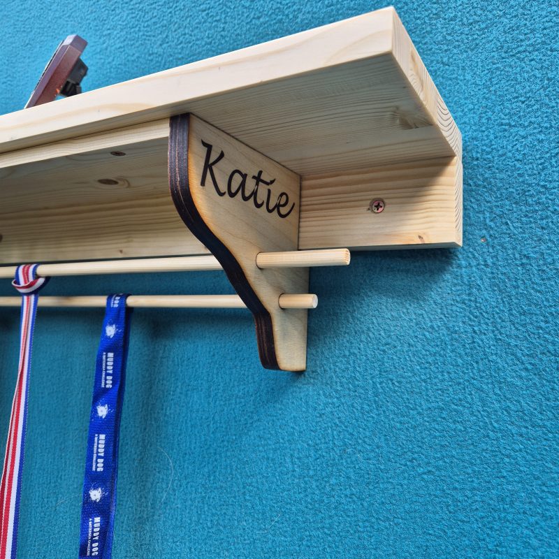 Personalised Trophy shelf with 2 hanging rails for medals