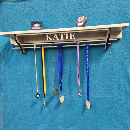 Personalised Trophy shelf with 2 hanging rails for medals