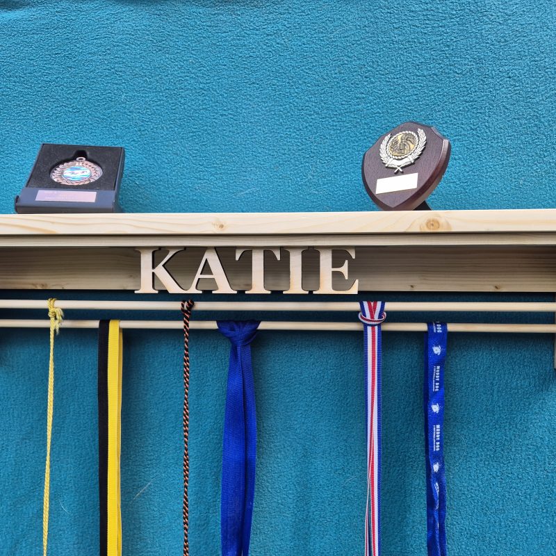 Personalised Trophy shelf with 2 hanging rails for medals