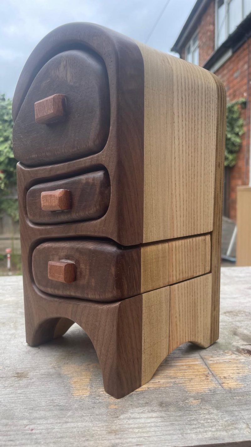 Handcrafted Wooden Box with Red Velvet-lined Drawers