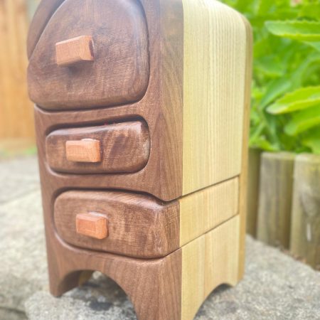 Handcrafted Wooden Box with Red Velvet-lined Drawers