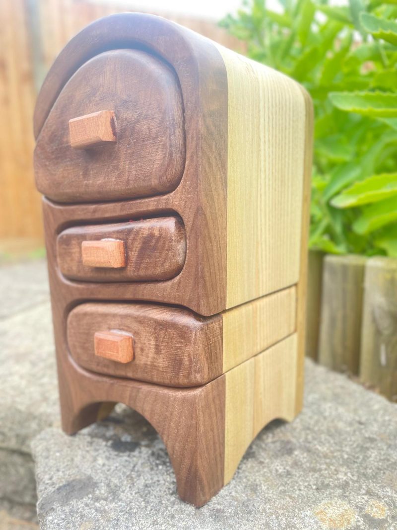 Handcrafted Wooden Box with Red Velvet-lined Drawers