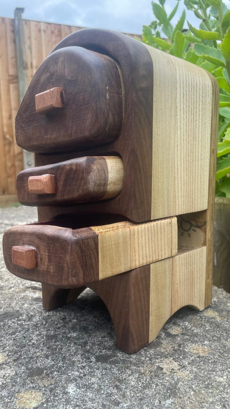 Handcrafted Wooden Box with Red Velvet-lined Drawers