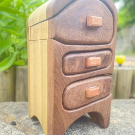 Handcrafted Wooden Box with Red Velvet-lined Drawers