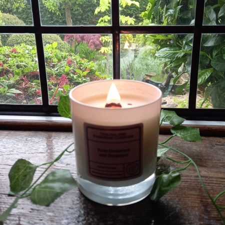 NATURAL WAX CANDLES SCENTED WITH NATURAL ROSE GERANIUM ESSENTIAL OILS