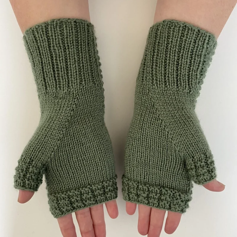 Handmade Women Fingerless Wool Gloves Laurel Green