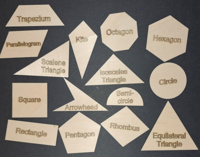 15 Wooden 2D Shape - maths shapes - three different sizes