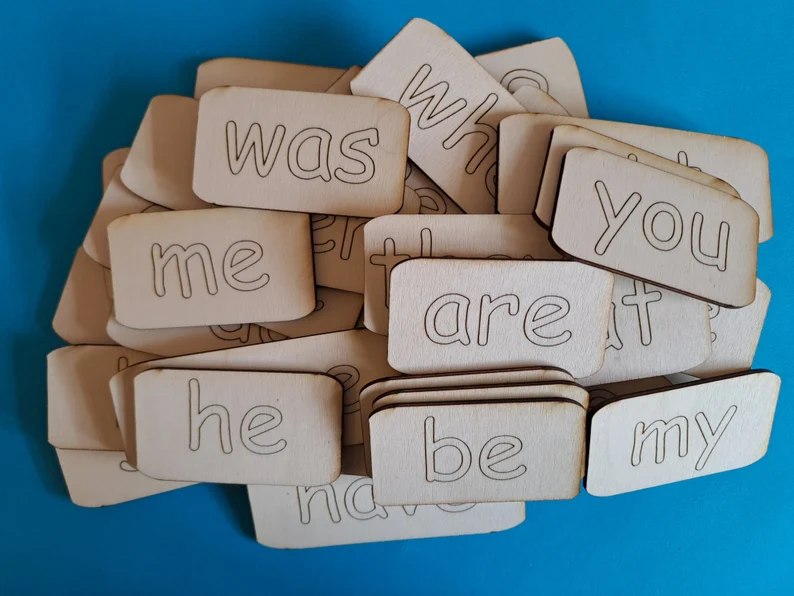 50 Year 1 Common Exception or tricky or sight words - 30mm by 60mm and 2mm thick, also Tricky