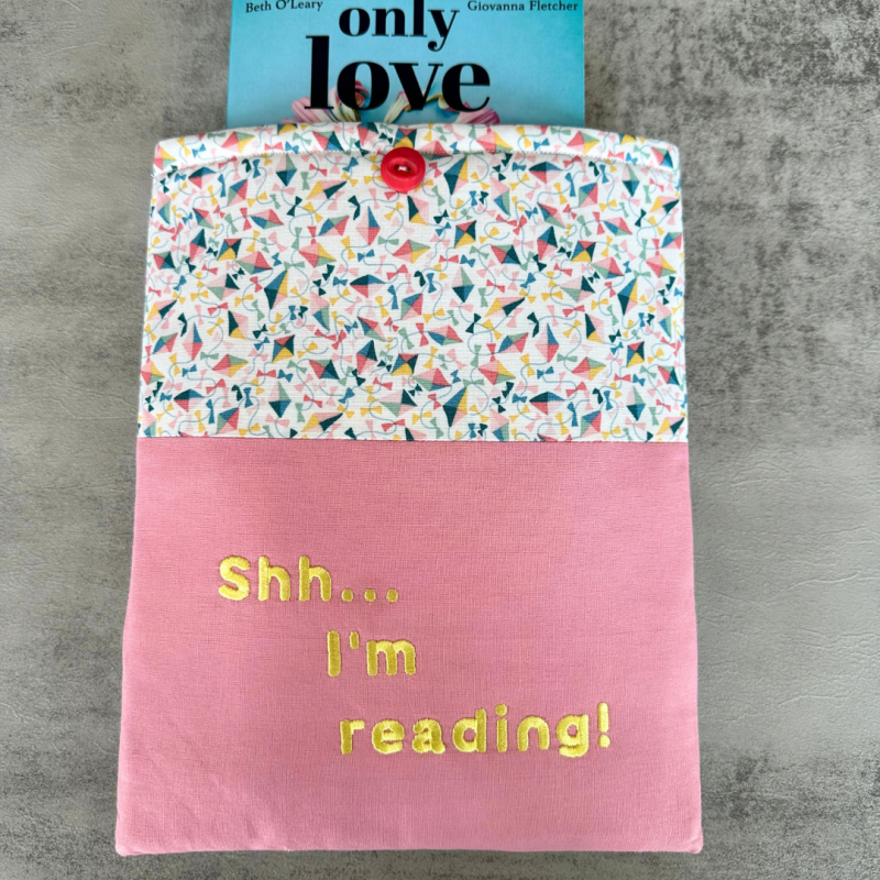 Kite Book Sleeve with Shh... I'm reading phrase, Fabric Book Sleeve, Book Pouch or Book Cosy
