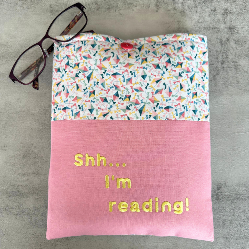 Kite Book Sleeve with Shh... I'm reading phrase, Fabric Book Sleeve, Book Pouch or Book Cosy