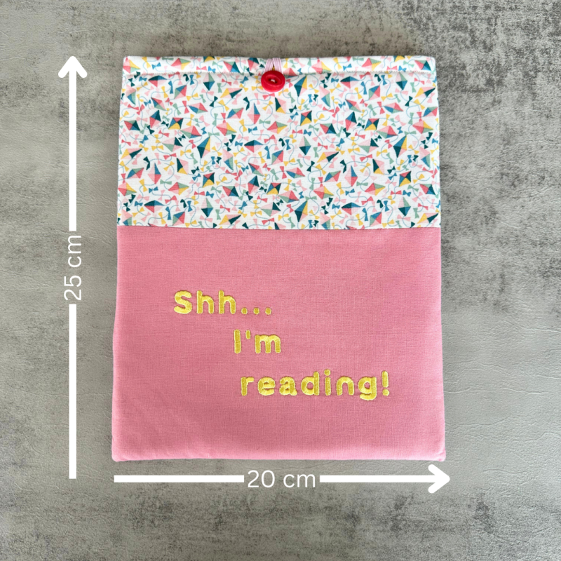 Kite Book Sleeve with Shh... I'm reading phrase, Fabric Book Sleeve, Book Pouch or Book Cosy