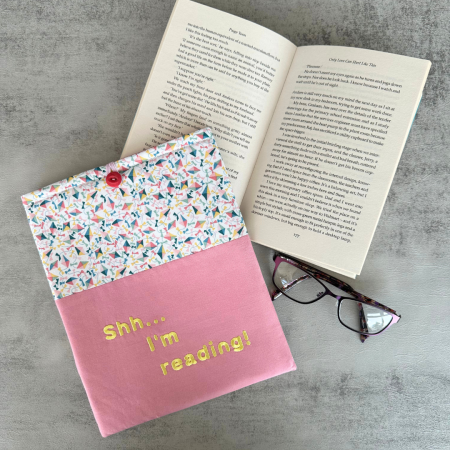 Kite Book Sleeve with Shh... I'm reading phrase, Fabric Book Sleeve, Book Pouch or Book Cosy