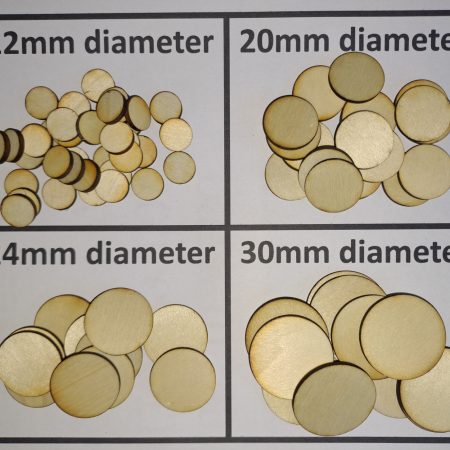 Wooden Counters - all 2mm thick, and at various sizes