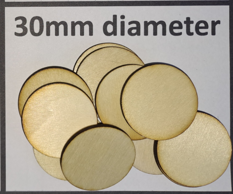 Wooden Counters - all 2mm thick, and at various sizes