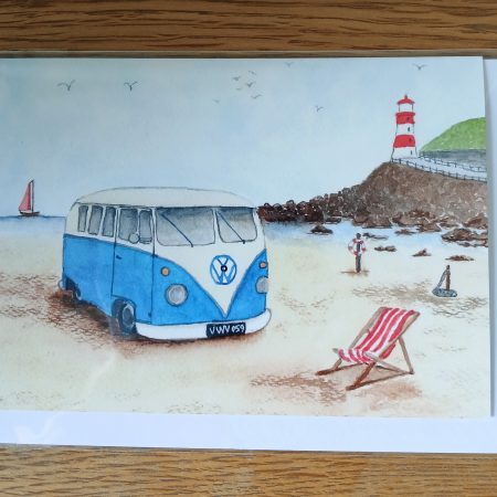 Campervan on the beach Greetings card with white envelope, Campervan blank card - Image 2