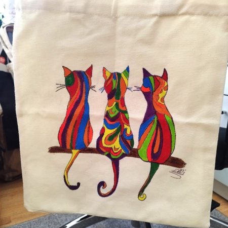 Three Tails in Tranquility | Hand-painted Canvas Tote Bag