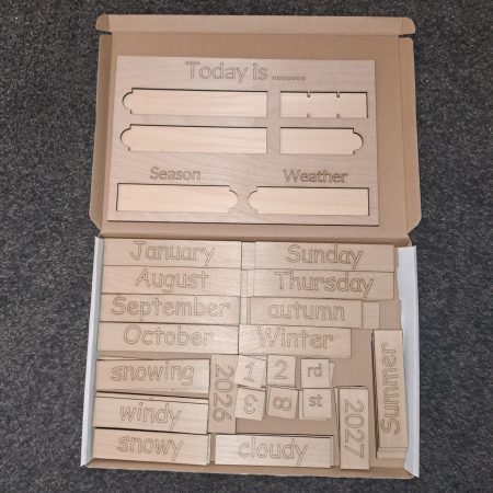 My First Wooden Calendar with all the wooden filling in tiles, roughly A4 in size