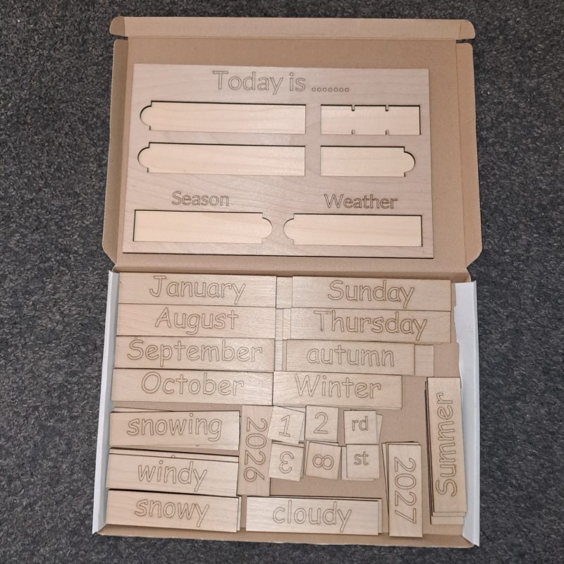 My First Wooden Calendar with all the wooden filling in tiles, roughly A4 in size