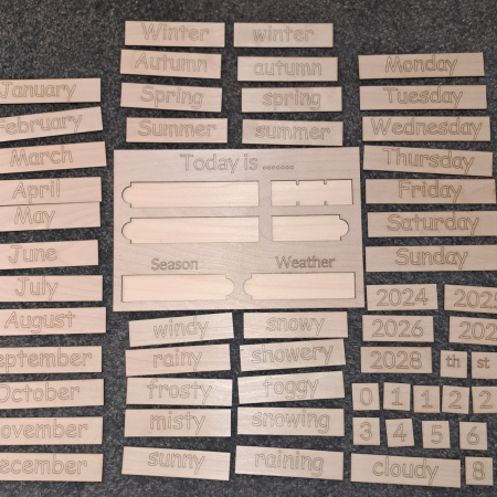 My First Wooden Calendar with all the wooden filling in tiles, roughly A4 in size