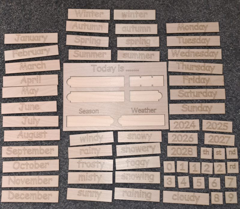 My First Wooden Calendar with all the wooden filling in tiles, roughly A4 in size