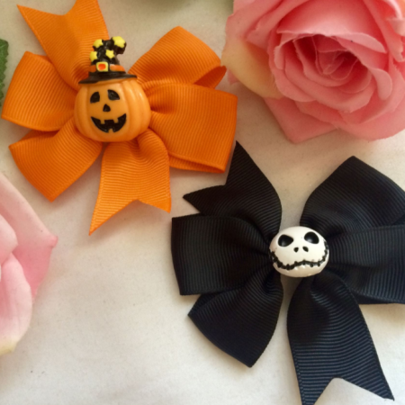Handmade Halloween Hair Bow Clip, Pumpkin Hair Bow Clip, Jack Skellington Bow