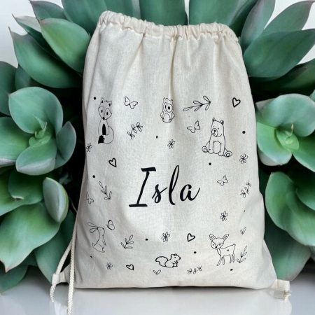 Personalised Drawstring Natural cotton bag - Handmade