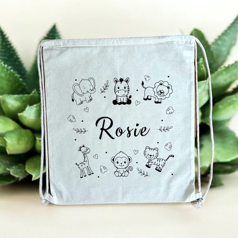 Personalised Drawstring Natural cotton bag - Handmade