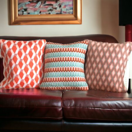 Contemporary Bargello needlepoint cushion in pastel shades