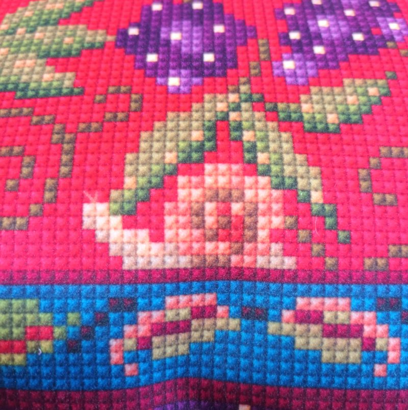 Spotted Hound Velvet Cushion, Tapestry Style Print, Pom-pom Trim