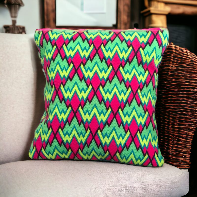 Neon bright Bargello needlepoint cushion
