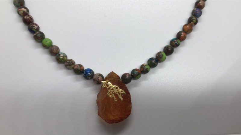 Magical horse charm necklace with Jasper and Quart