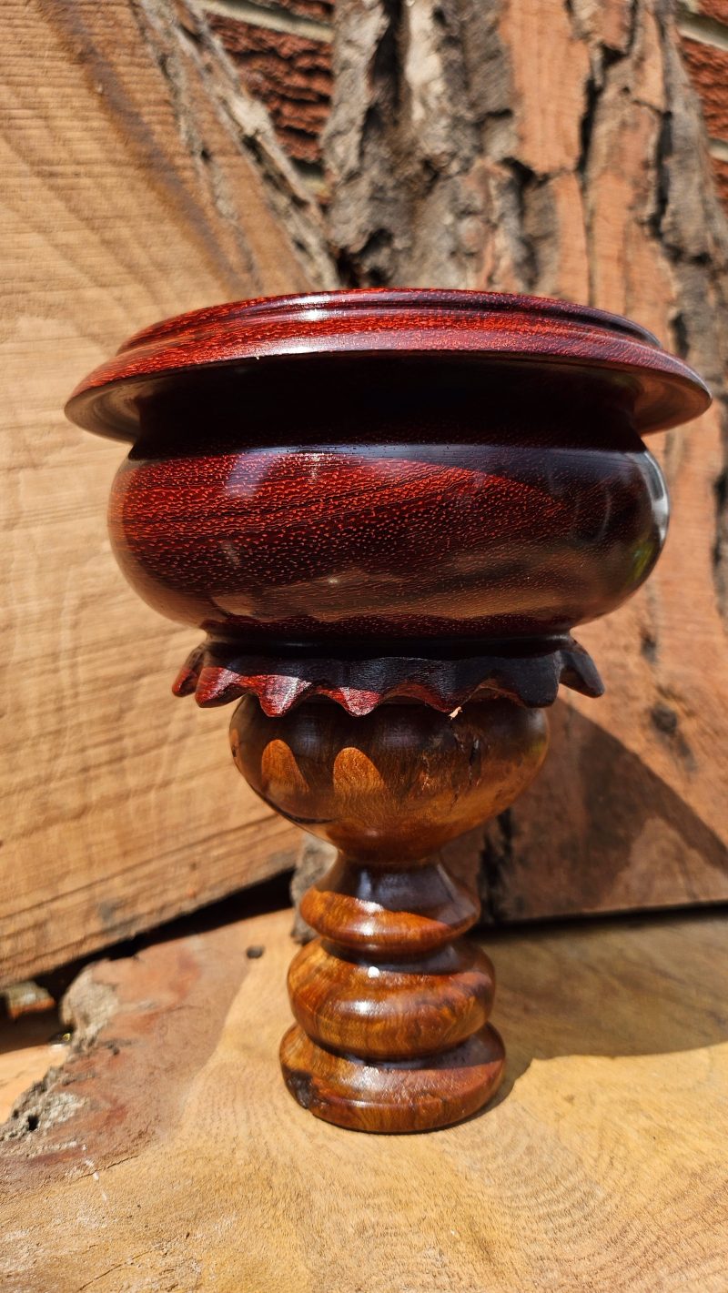 Padauk bowl on elm burr base