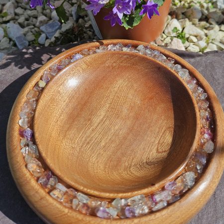 Sapele and fluorite bowl