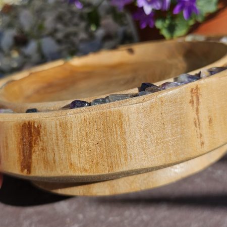 Elm bowl with fluorite
