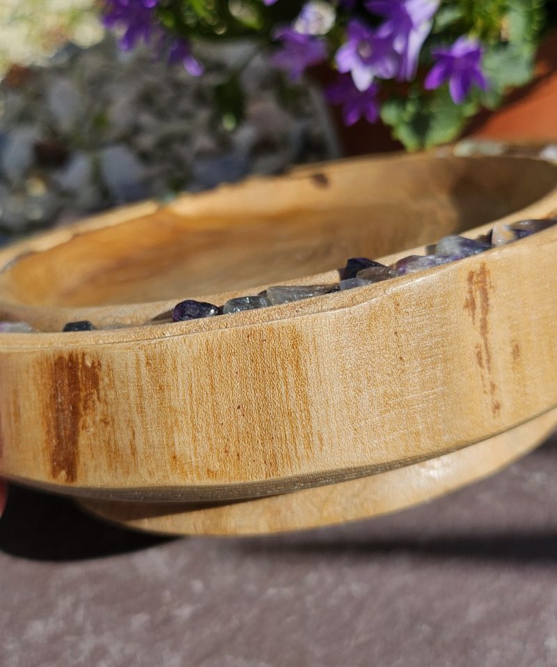 Elm bowl with fluorite