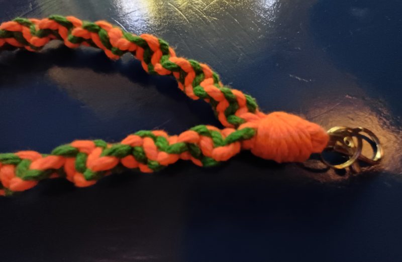 Orange and Green Twist Macrame Keyring