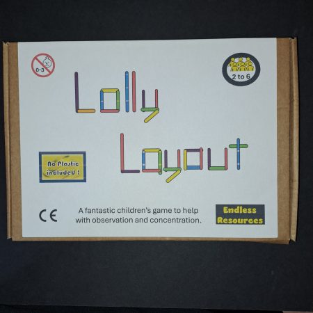 Lolly Layout Game with 36 jumbo lolly sticks and 24 cards