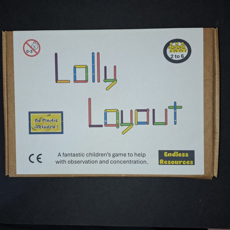Lolly Layout Game with 36 jumbo lolly sticks and 24 cards