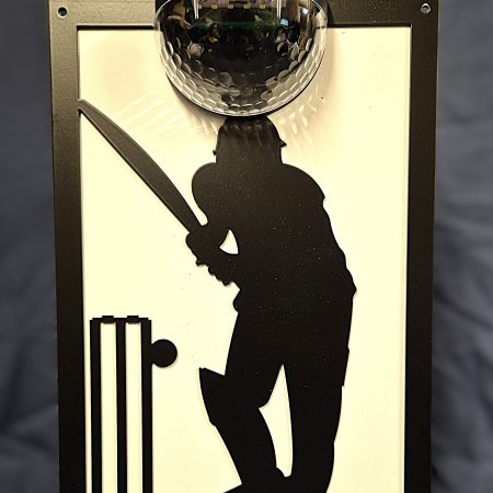 Cricket player solar light wall plaque.