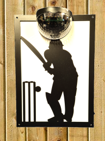 Cricket player solar light wall plaque.