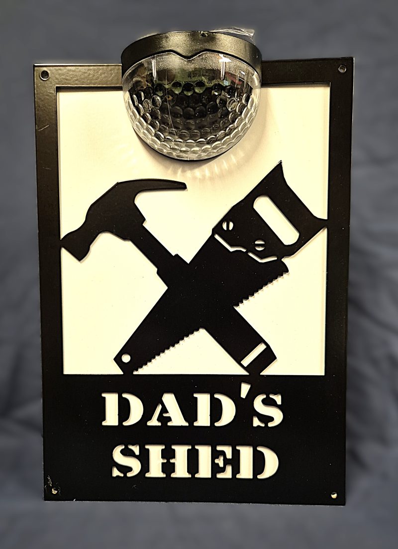 Dad's shed solar light wall plaque.