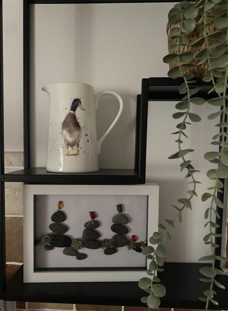 Birds on the rocks pebble art and sea glass picture