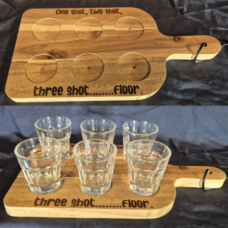 One shot, Two shot........wooden shot glass paddle.