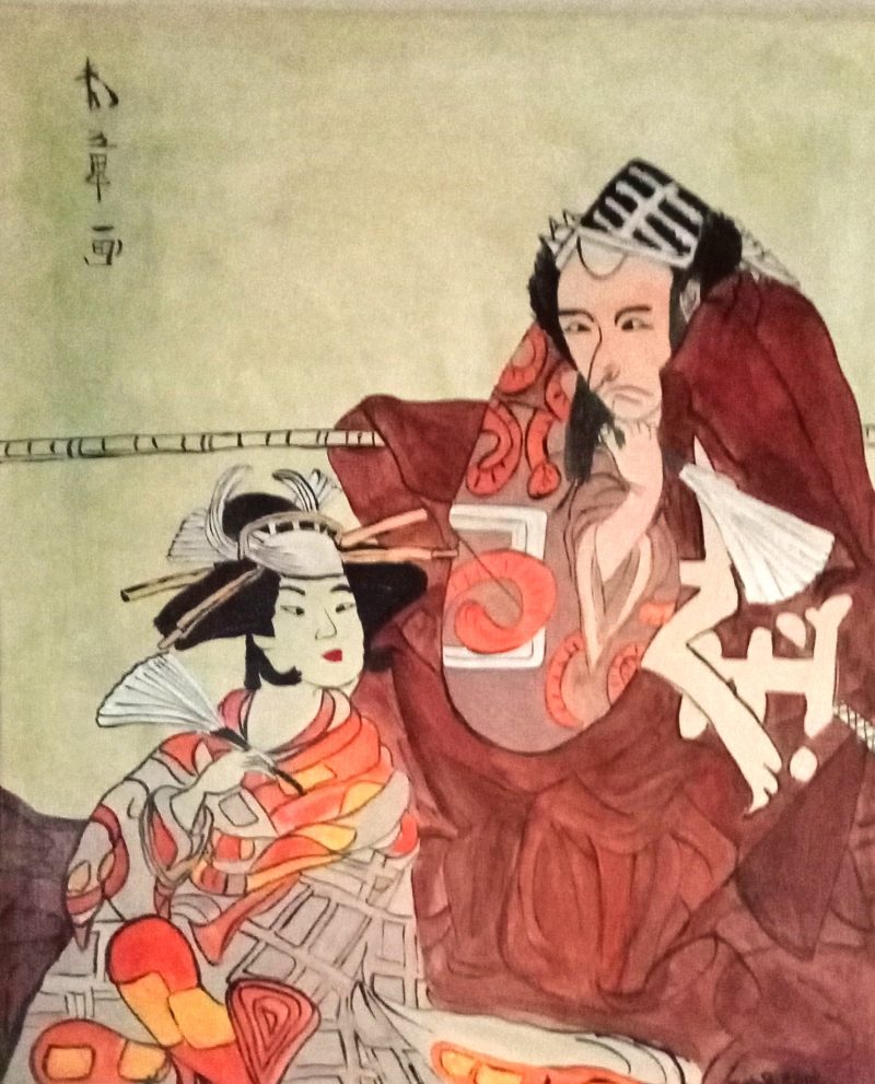 The Actor and the Actress - Original Acrylic on canvas -Japanese - Oriental - Chinese painting