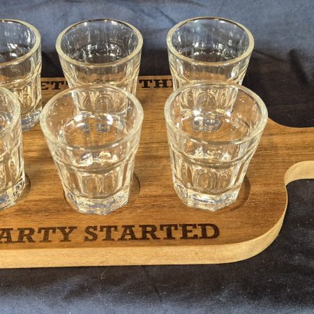 Let's get this party started wooden shot glass paddle.