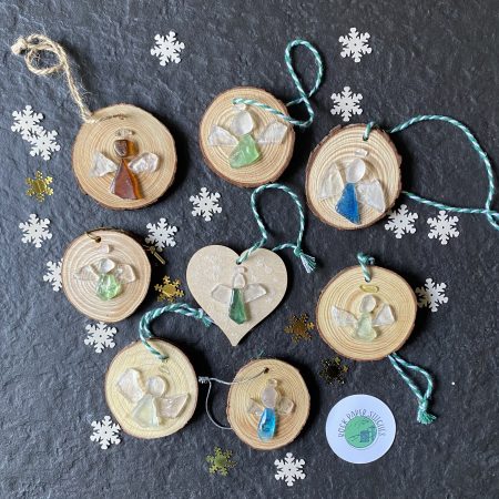 Sea glass Angel wood cookie Christmas tree decoration