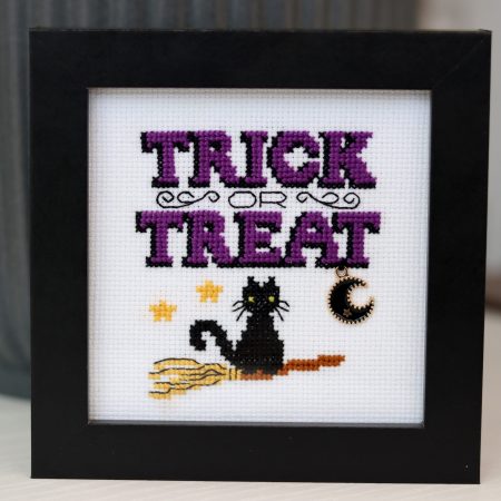 A wooden framed cross stitch - A lovely little gift for yourself or any Halloween lover.