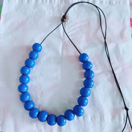 Slide Adjustable Wood Beads Necklace for women/Natural Round Dyed Dark Blue Wood Beads on Satin Code